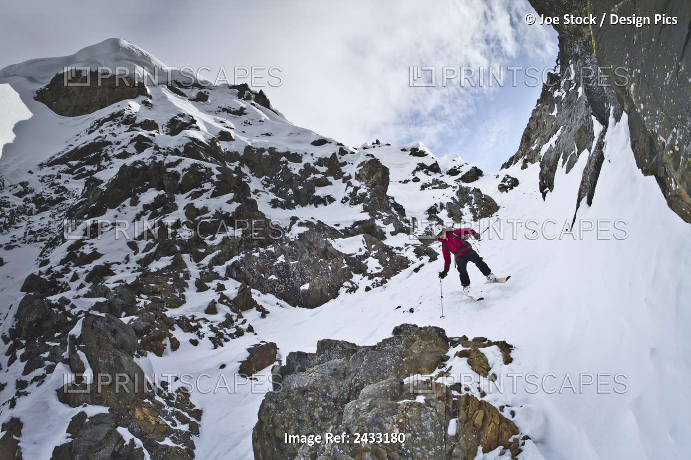 Woman Backcountry Ski Mountaineering On Peeking Mountain, Western Chugach ...
