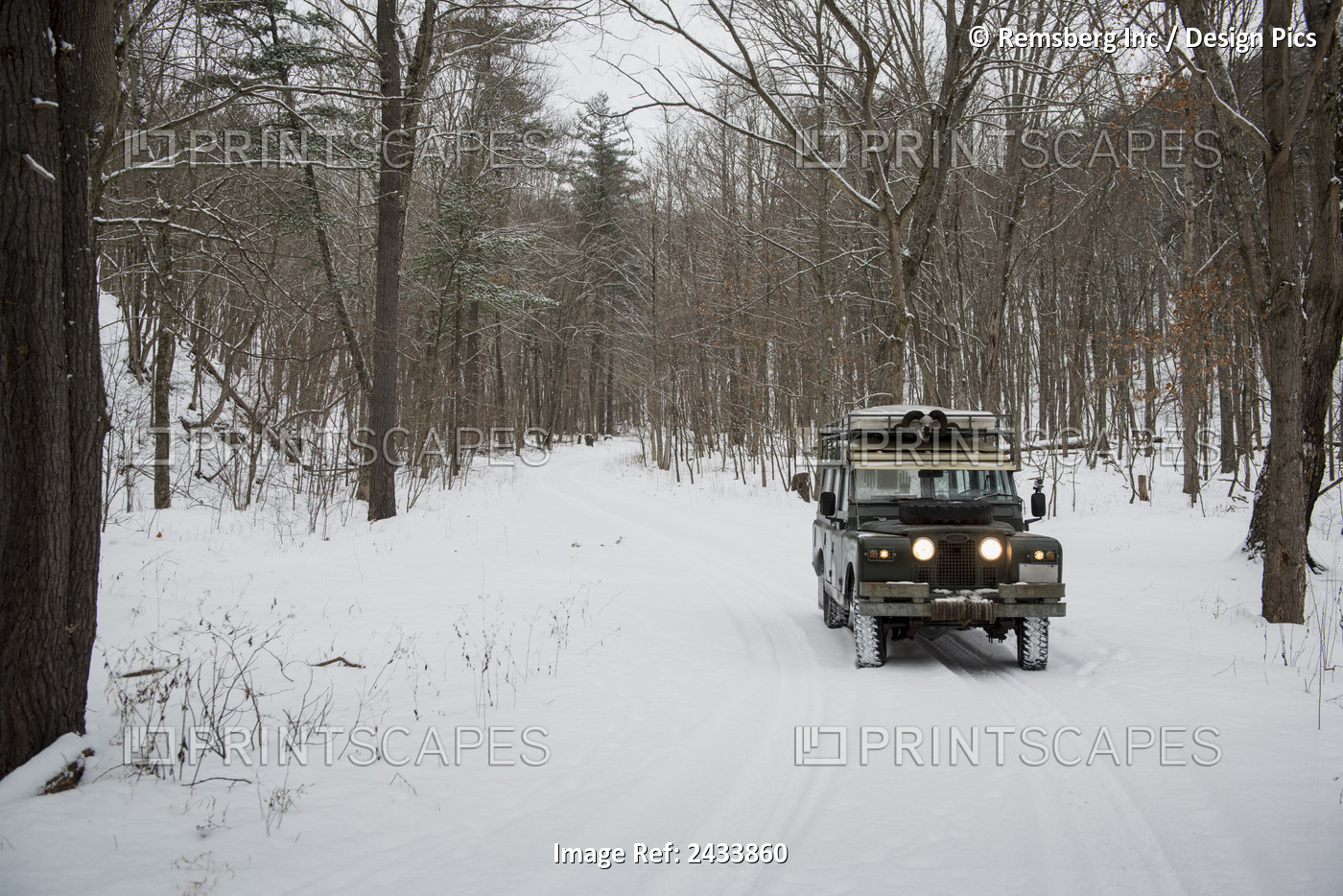 Land Rover In Green Ridge State Forest In Winter; Orleans, Maryland, United ...