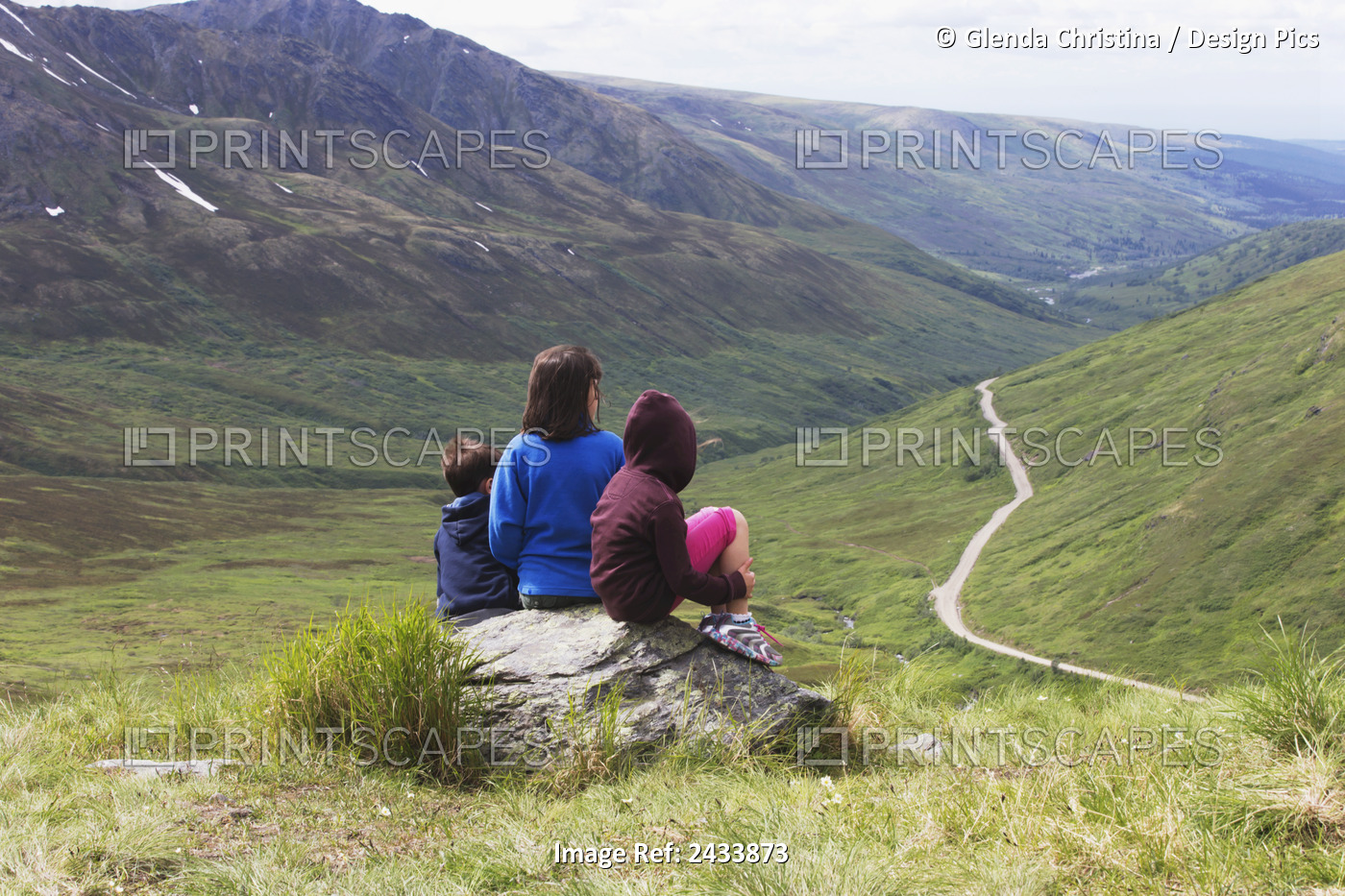 Three Children Enjoying View At Hatchers Pass; Palmer, Alaska, United States Of ...