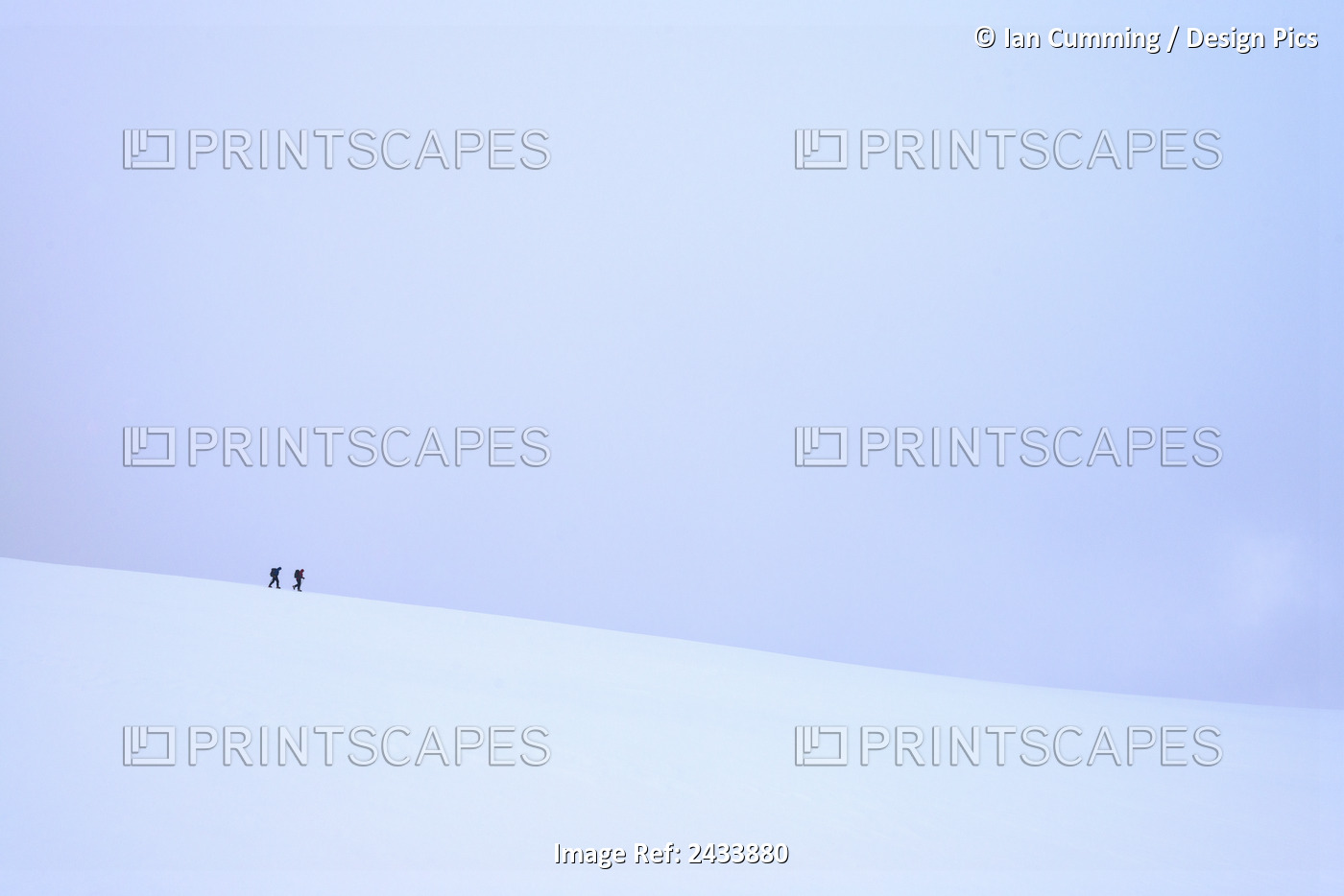 Two People Walking Along Ridge In Snow Covered, Winter Conditions On Beinn An ...