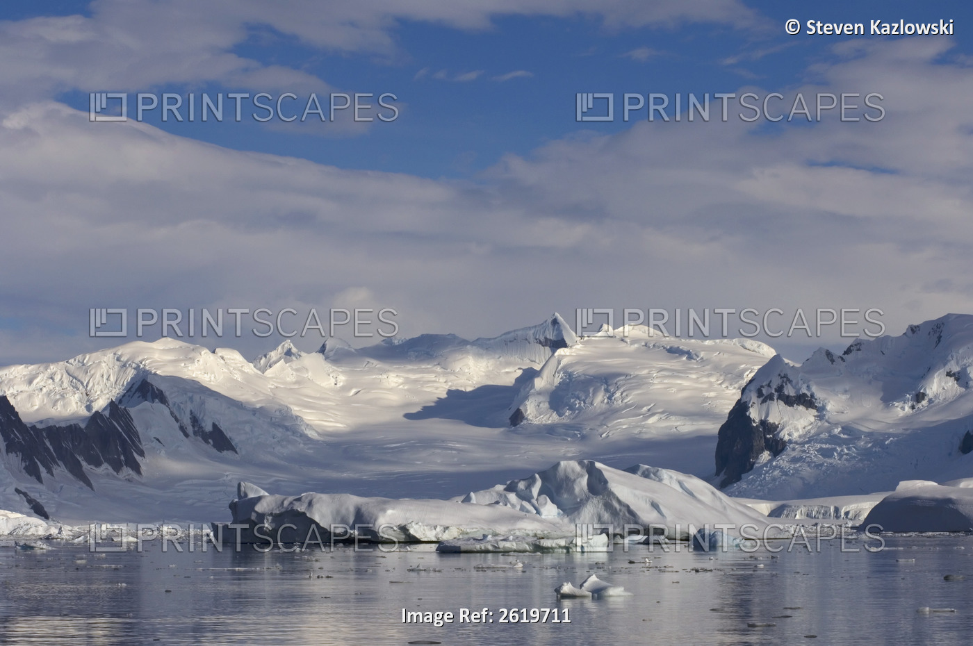 Frozen Glacial Mountain Landscape Along The Western Antarctic Peninsula, ...