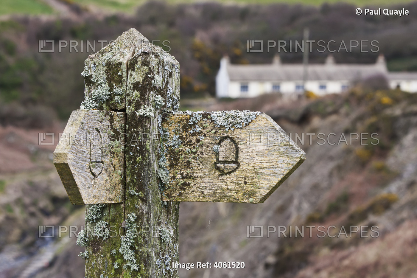 Old Signpost At Trefin Village On Pembrokeshire Coast Path; Wales