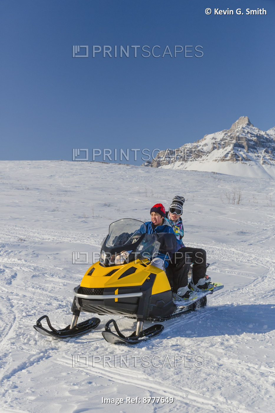 Snowboarders Riding On A Snowmachine, Anaktuvuk Pass, Winter, Gates Of The ...