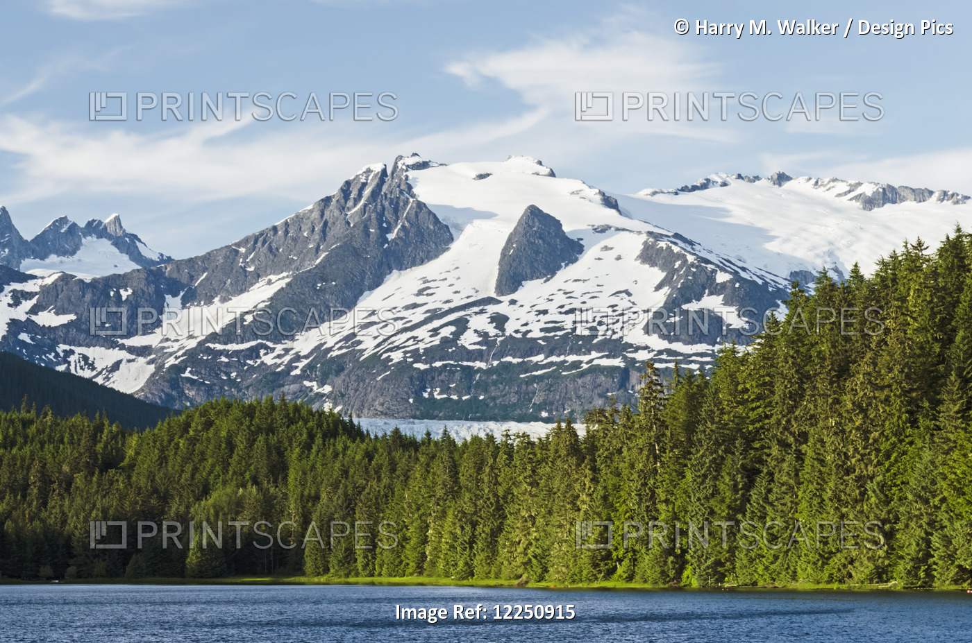 Auke Lake, Mendenhall Glacier And Mount Mather; Alaska, United States Of America