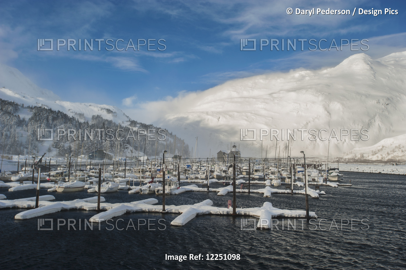 Whittier Harbor Covered In Snow After A Winter Storm, Prince William Sound, ...