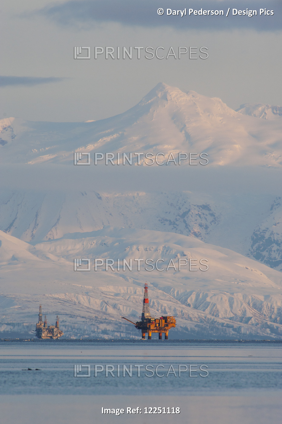Oil Platforms In Cook Inlet, Alaska.