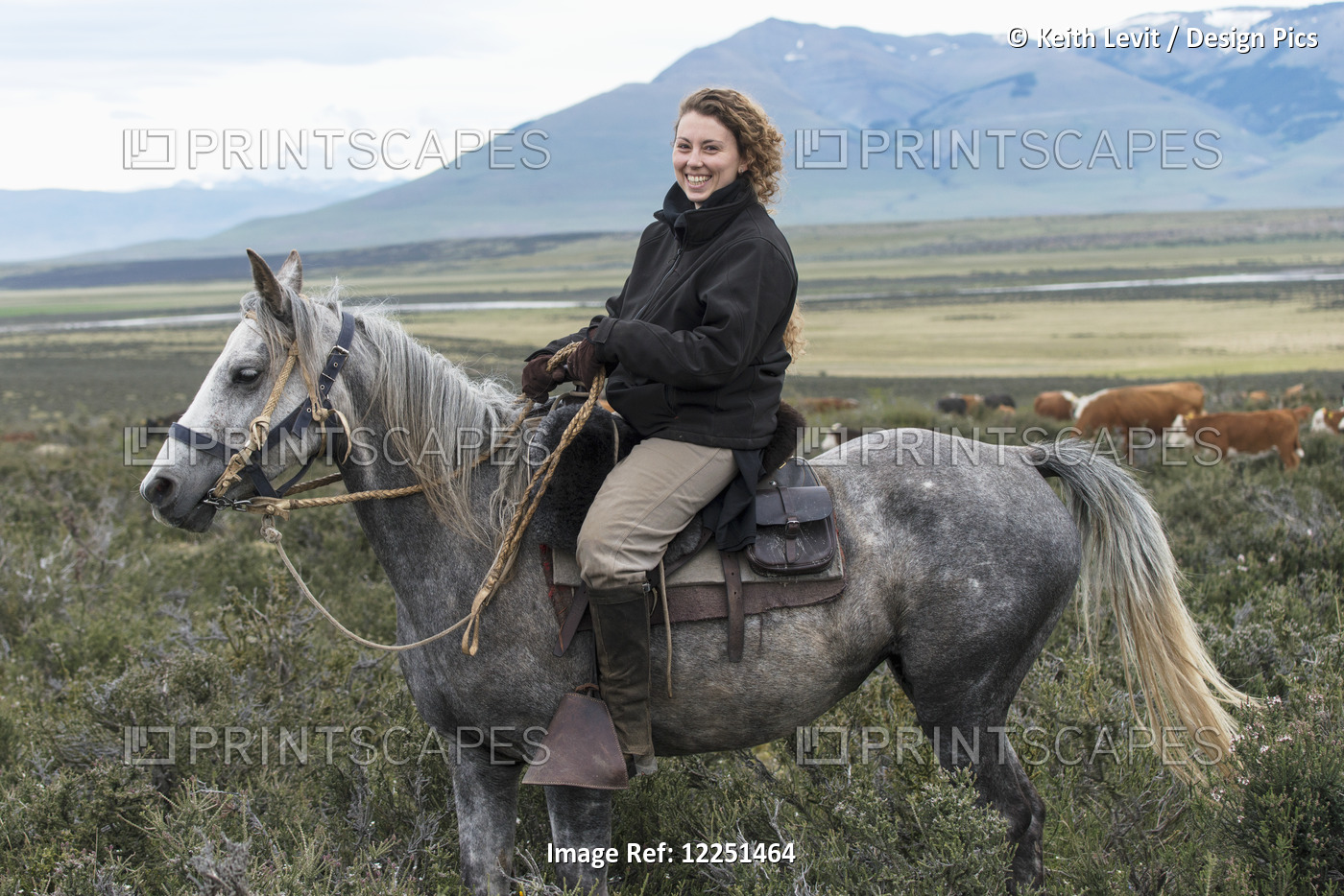 Portrait Of A Woman Riding Horseback Through Torres Del Paine National Park; ...