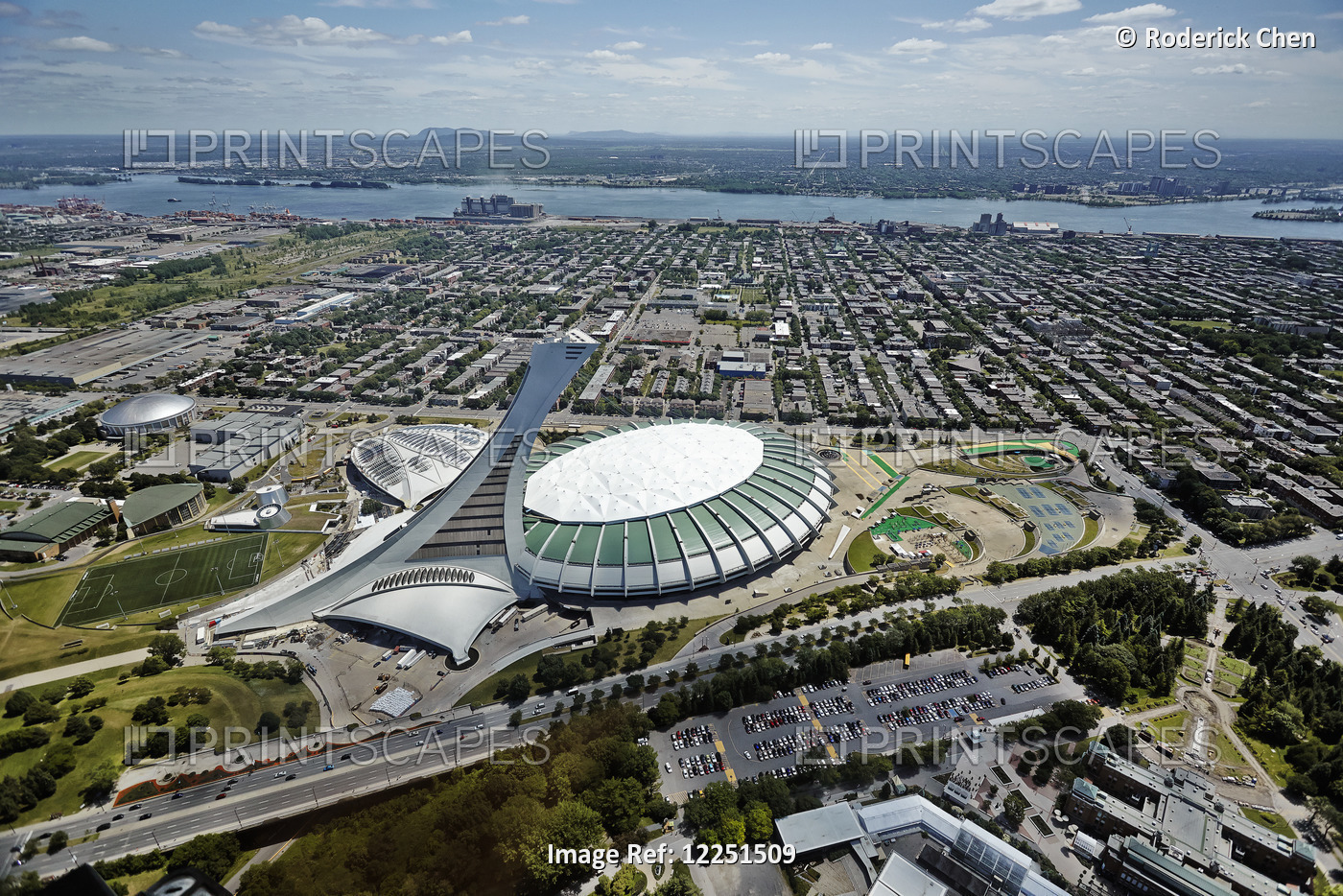 Aerial View Of Olympic Stadium; Montreal, Quebec, Canada