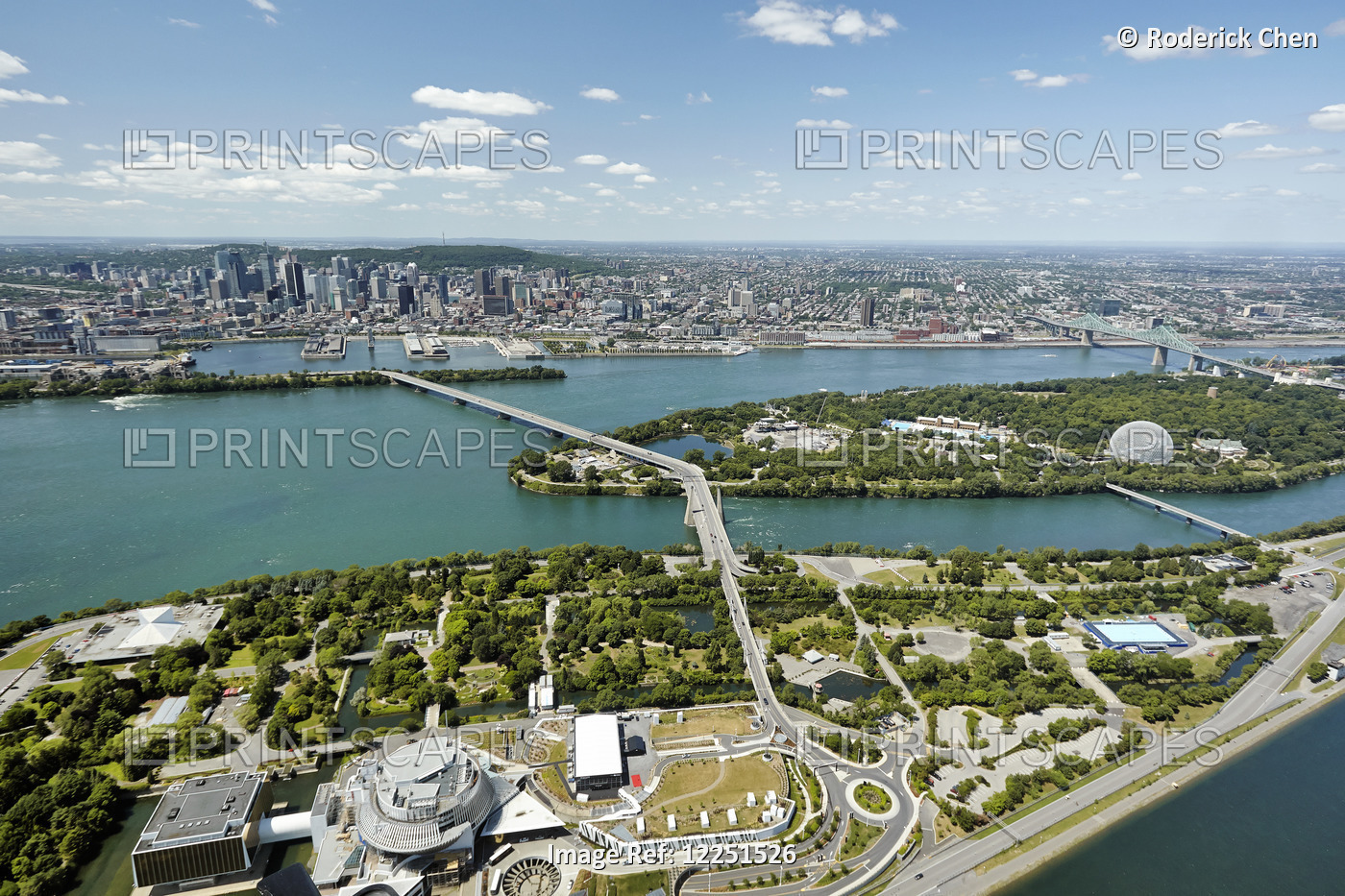 Saint Lawrence River Against Urban Landscape; Montreal, Quebec, Canada