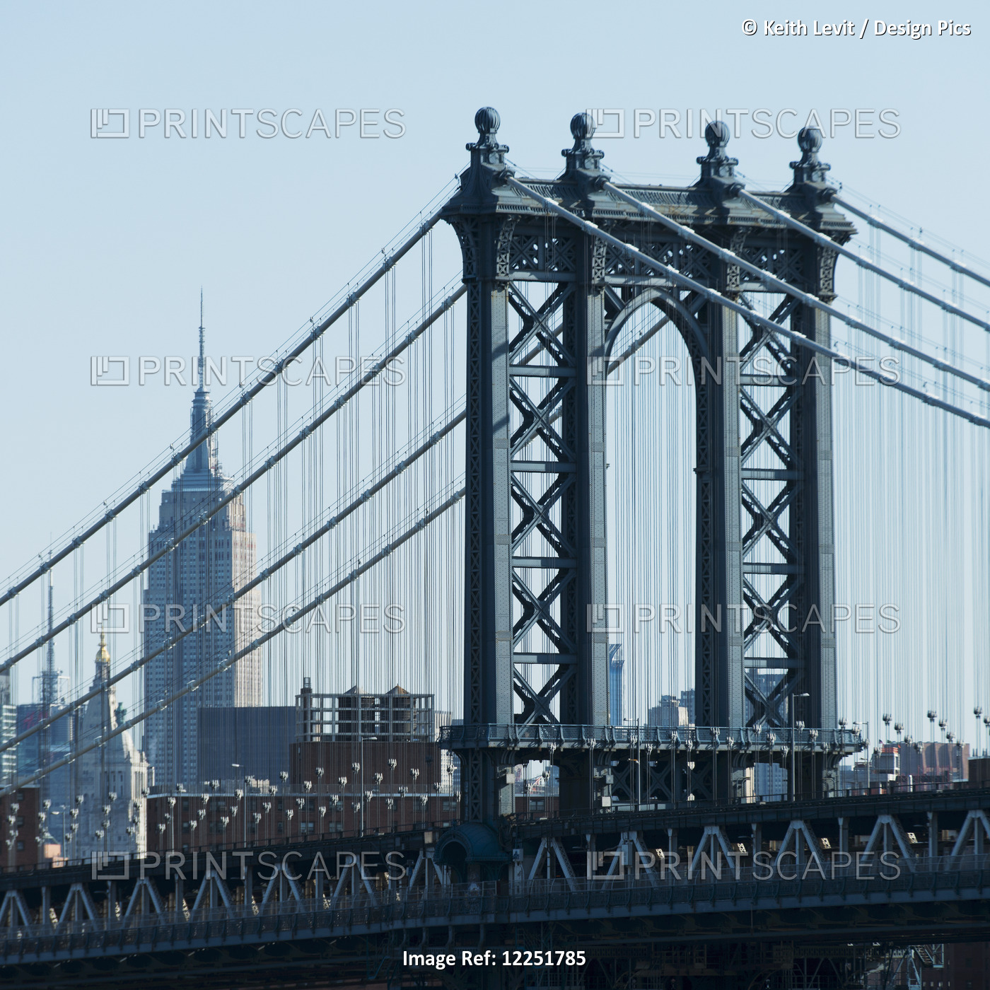 Williamsburg Bridge And Empire State Building; New York City, New York, United ...