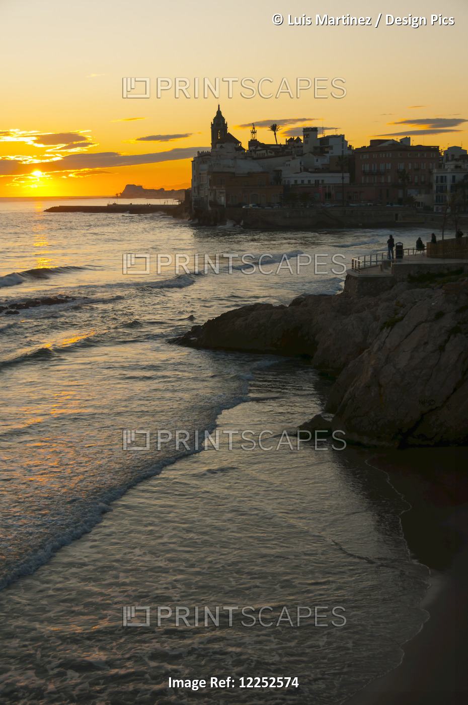 Sunset In The Beautiful Sitges Downtown, Village Near To Barcelona; Sitges, ...