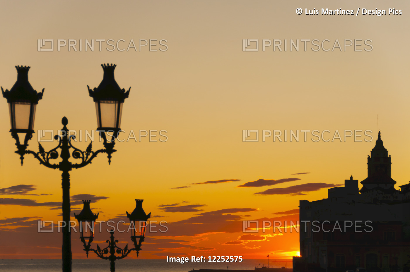 Sunset In The Beautiful Sitges Downtown, Village Near To Barcelona; Sitges, ...