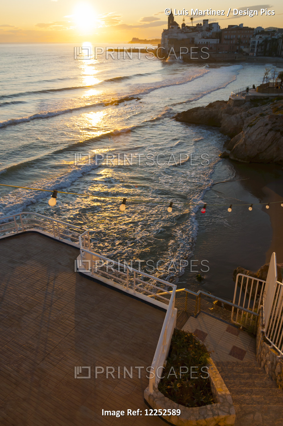 Sunset In The Beautiful Sitges Downtown, A Village Near To Barcelona; Sitges, ...