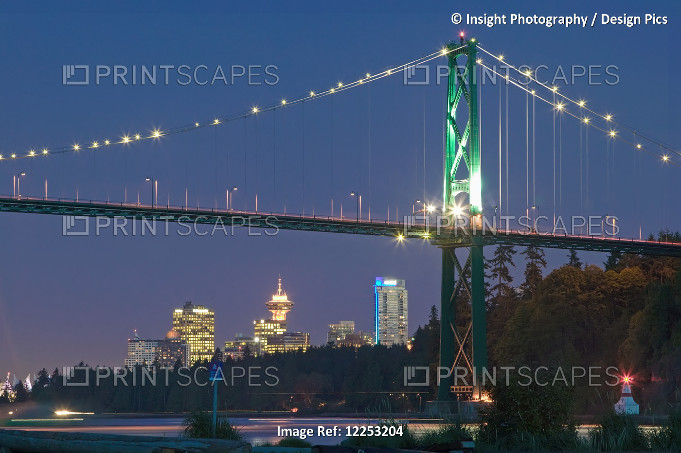 Lions Gate Bridge And Downtown Vancouver From Ambleside Park; West Vancouver, ...