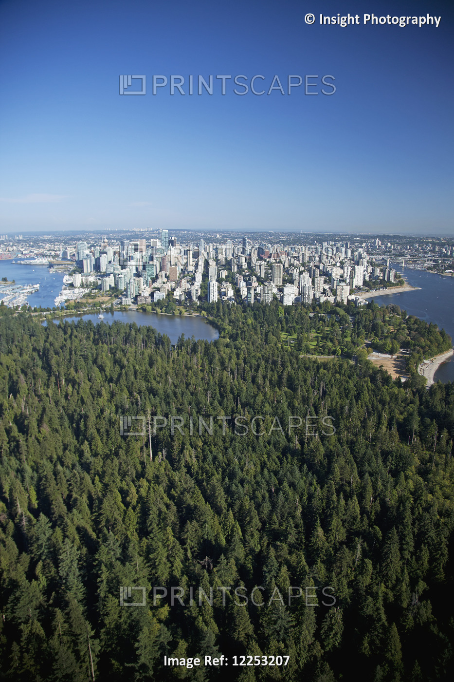 Aerial View Of Lost Lagoon, Stanley Park And Downtown; Vancouver, British ...