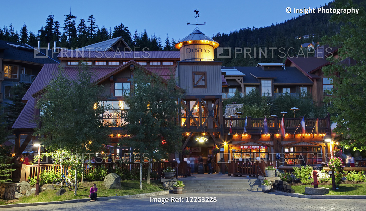 Twilight Descends Upon Dusty's Bar & Bbq At The Base Of Whistler Mountain; ...