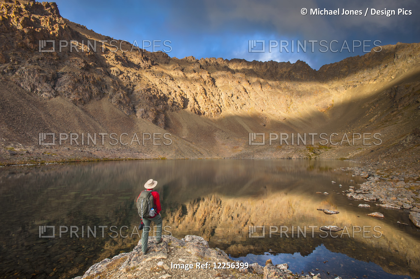 Male Hiker Enjoying The View Of Hidden Lake, Chugach State Park, Southcentral ...
