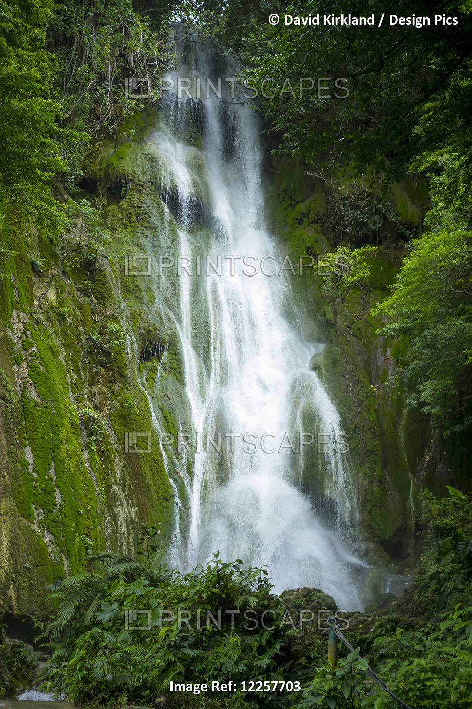 Waterfall Over Moss Covered Cliff; Tanna Island, Vanuatu