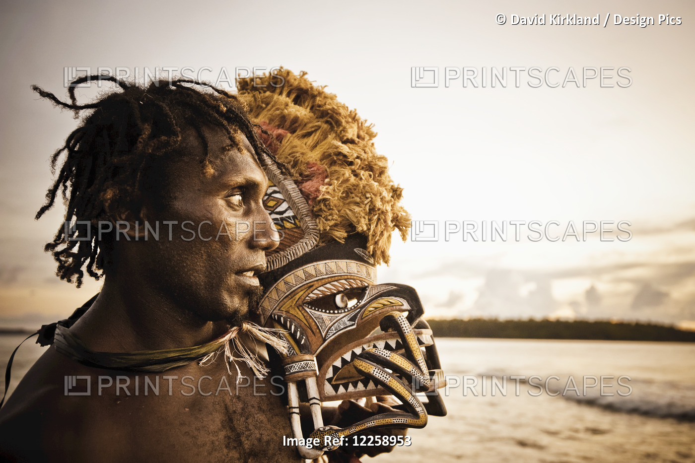 Islander With Malagan Mask; New Ireland, Papua New Guinea