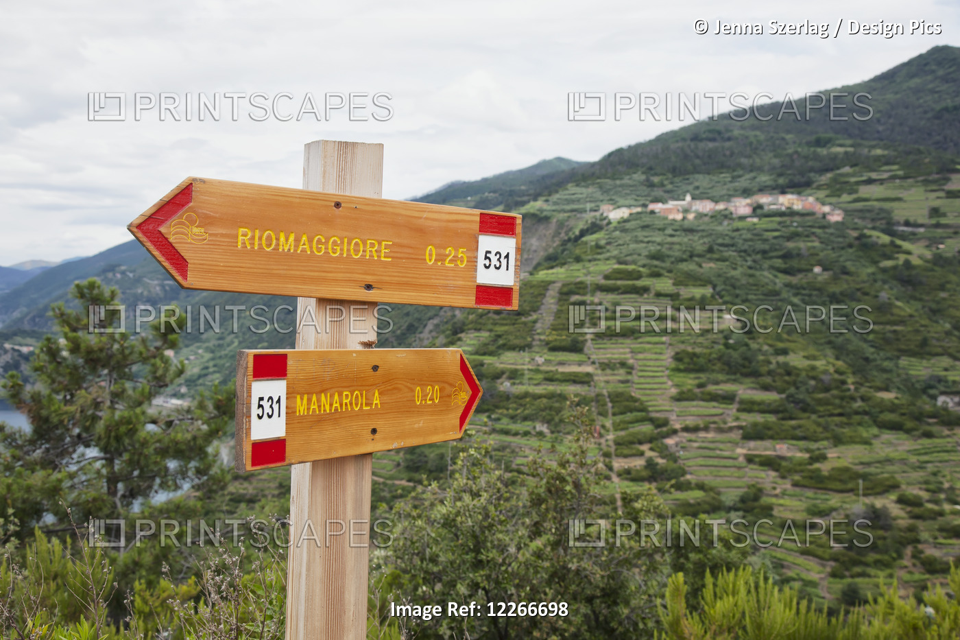 Signs On A Hiking Trail; Manarola, Liguria, Italy