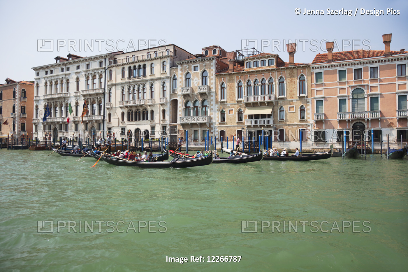 Gondolas On The Grand Canal; Venice, Italy