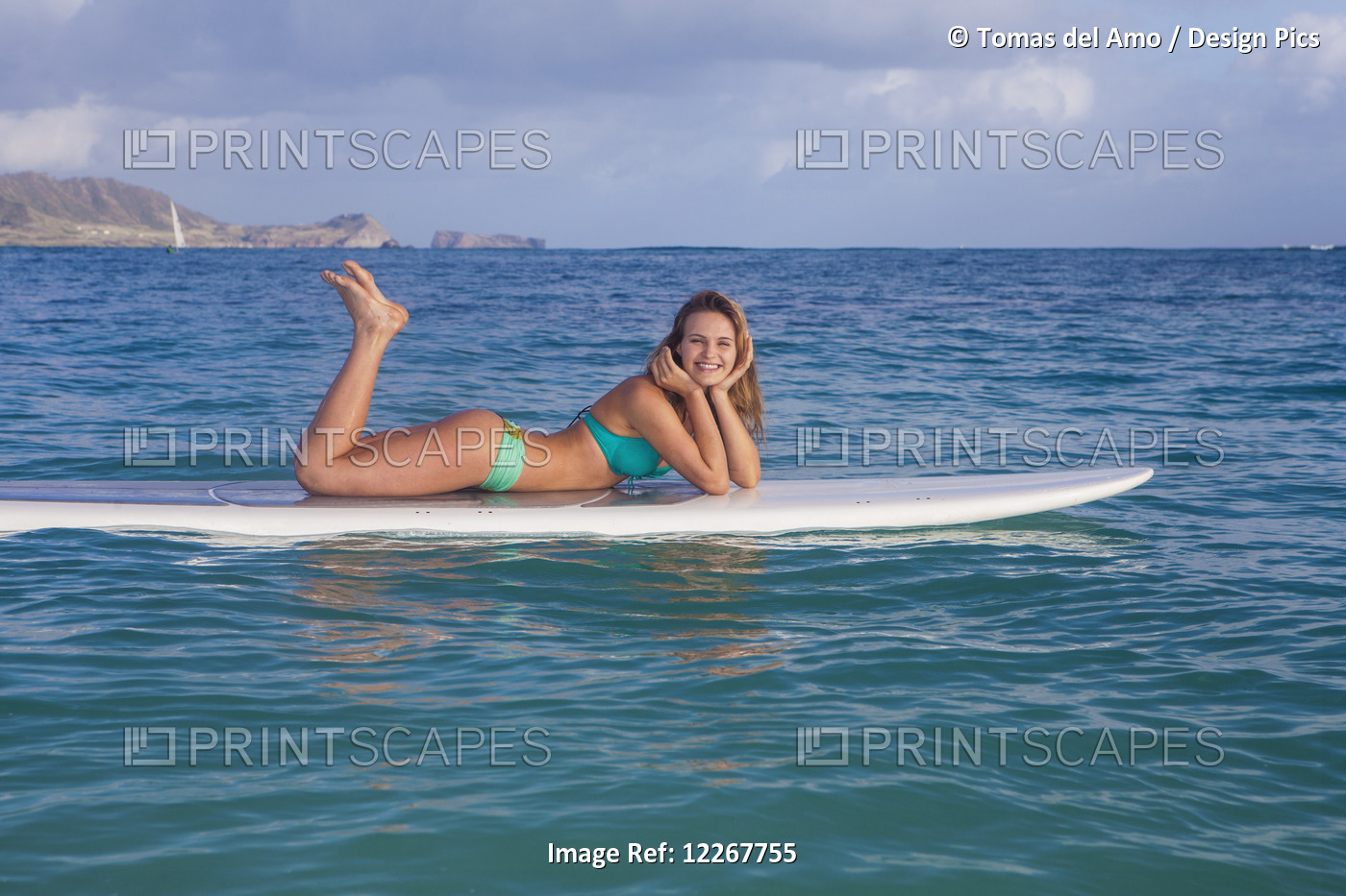 Teenage Girl With Her Paddle Board; Kailua, Island Of Hawaii, Hawaii, United ...