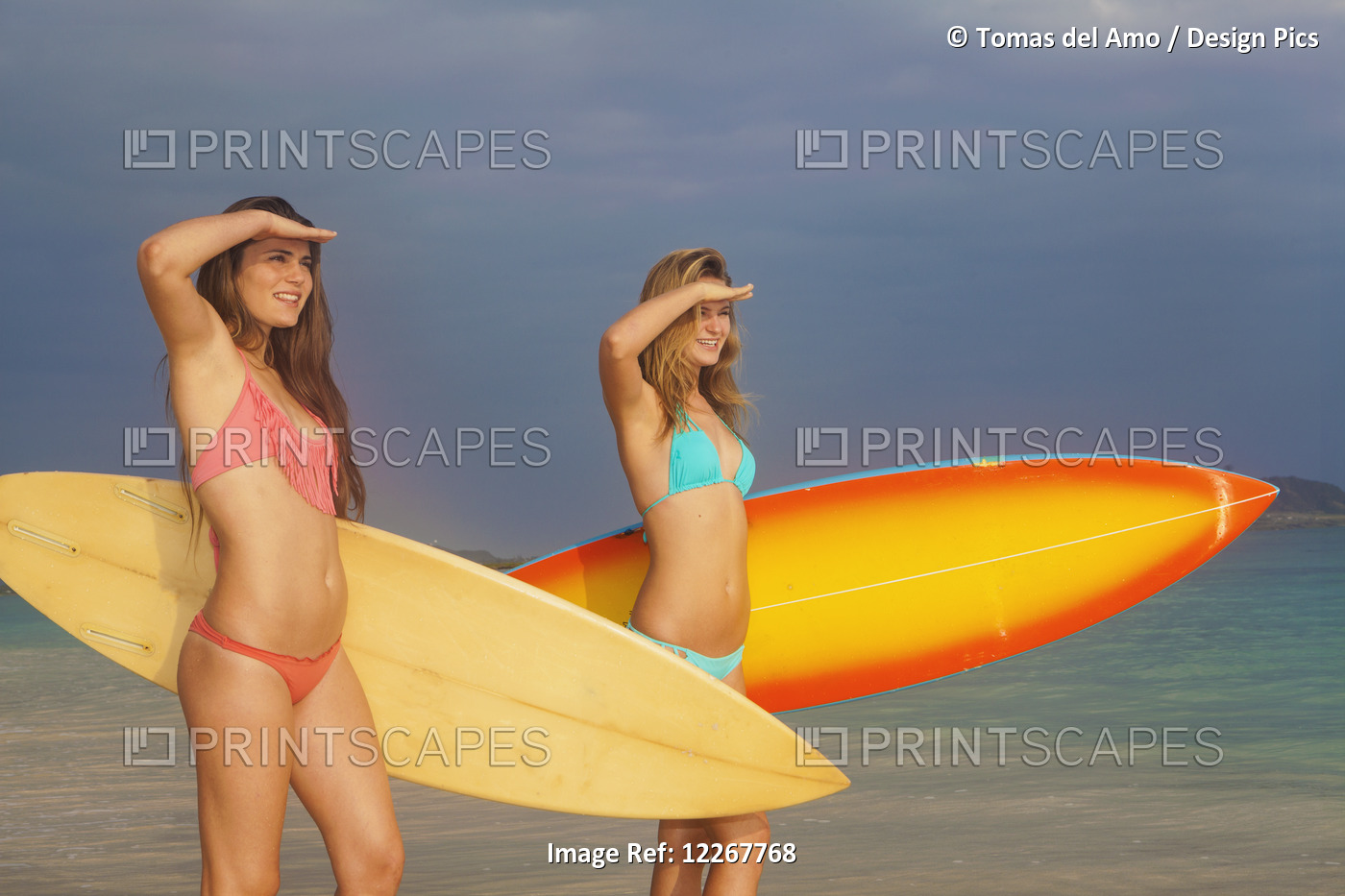 Teenage Sisters With Their Surfboards; Kailua, Island Of Hawaii, Hawaii, United ...