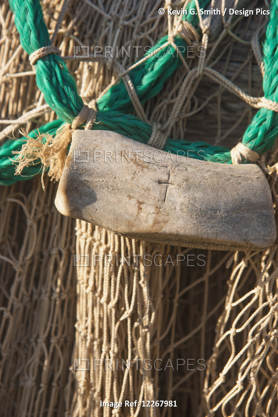 Close Up Of A Fishing Net And Hand Carved Caribou Antler Fishing Net Weight, ...
