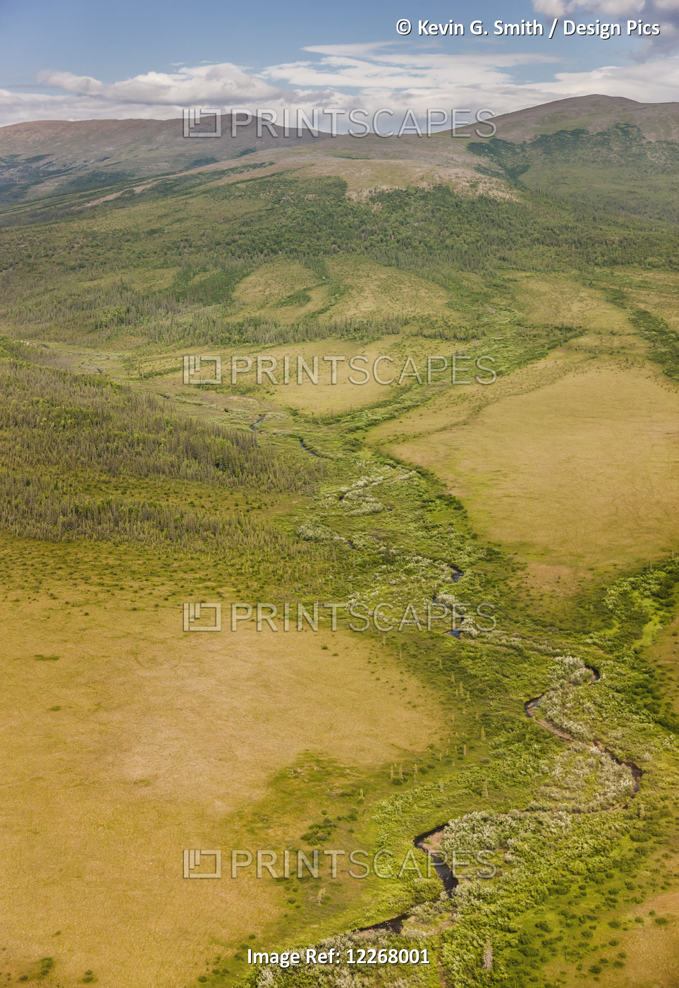 Aerial View Of The Baird Mountains, Meandering Stream And Tundra Covered Hills, ...