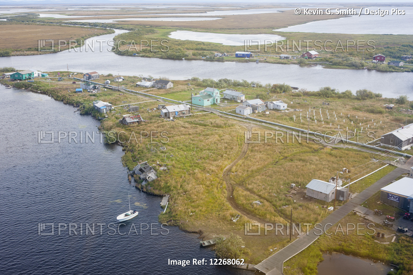 Aerial View Of The Village Of Selawik And The Selawik River, Arctic Alaska, ...