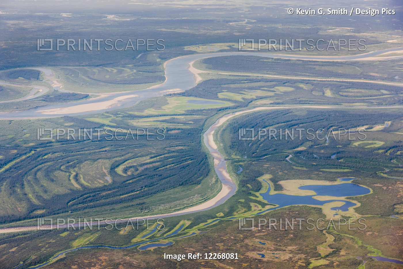Aerial View Of The Kobuk River Surrounded By Wetlands And Lakes, Arctic Alaska, ...