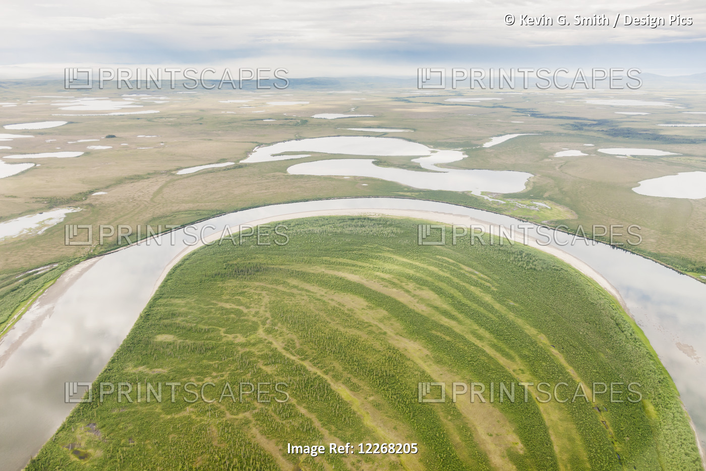 Aerial View Of Wetlands And Lakes Along The Kobuk River, Arctic Alaska, Summer