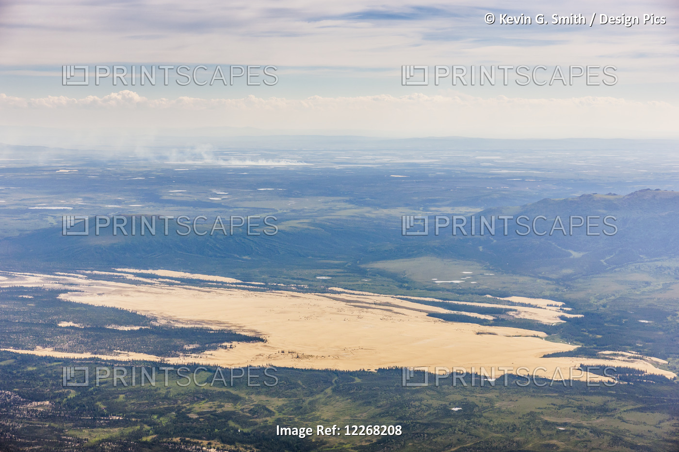Aerial View Of The Great Kobuk Sand Dunes And Smoke From A Wild Fire In The ...