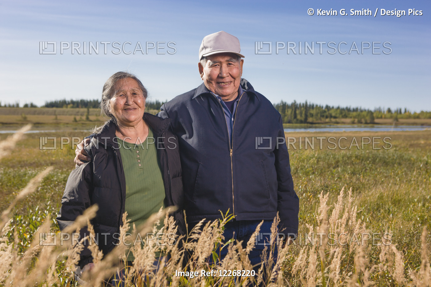 Elderly Alaska Native Couple Pose While Standing Amongst Grasses, Shungnak, ...