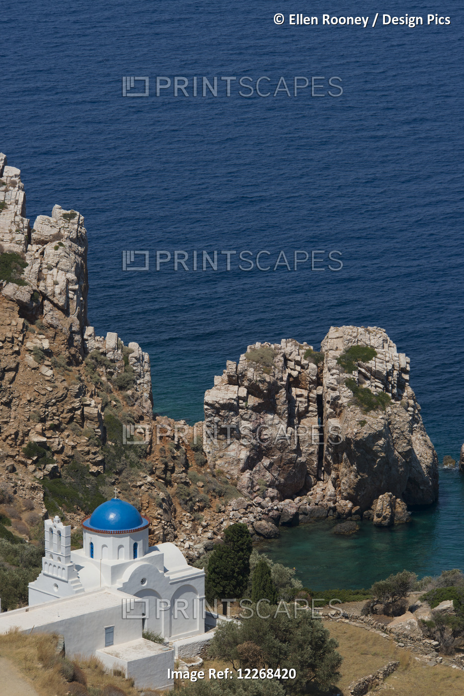 The Blue Domed Church At The Water's Edge; Panayia Poulati, Sifnos, Cyclades, ...