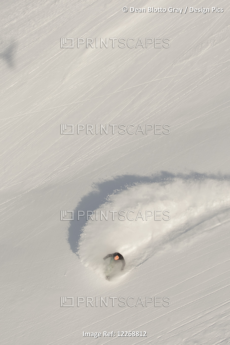 Aerial View Of Snowboarder On Snowy Slope; Haines, Alaska, United States Of ...