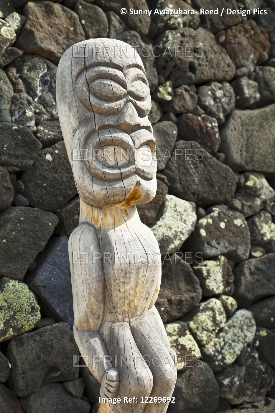 Close Up Of Wooden Sculpture, Puuhonua O Honaunau National Historical Park; ...