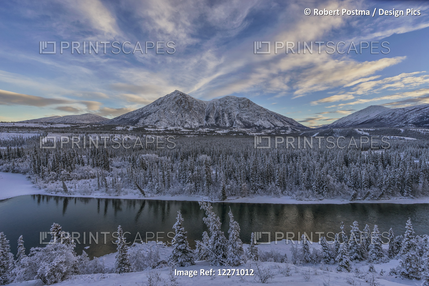 Winter Late Afternoon Light Over The Takini River And The Mountains In The ...