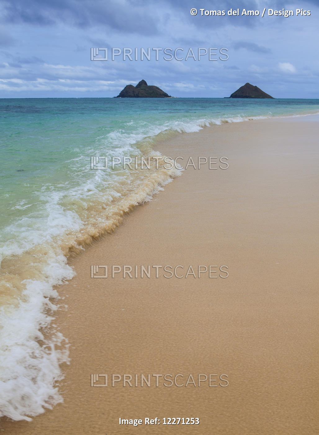 Waves On The Shore At Lanikai Beach; Kailua, Island Of Hawaii Hawaii, United ...