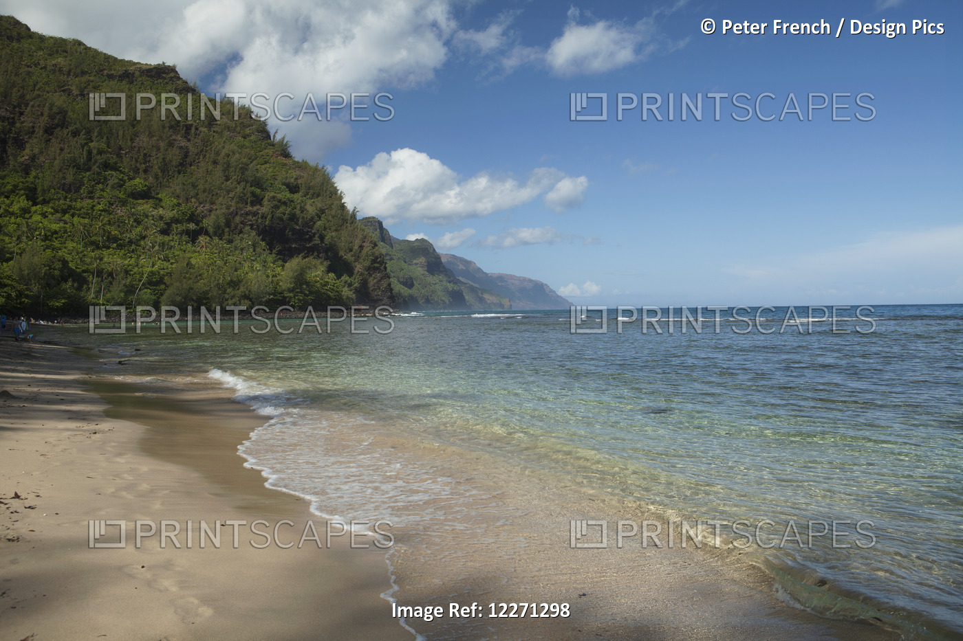 Kee Beach And Water At Haena Beach State Park, Na Pali Coast In Background; ...