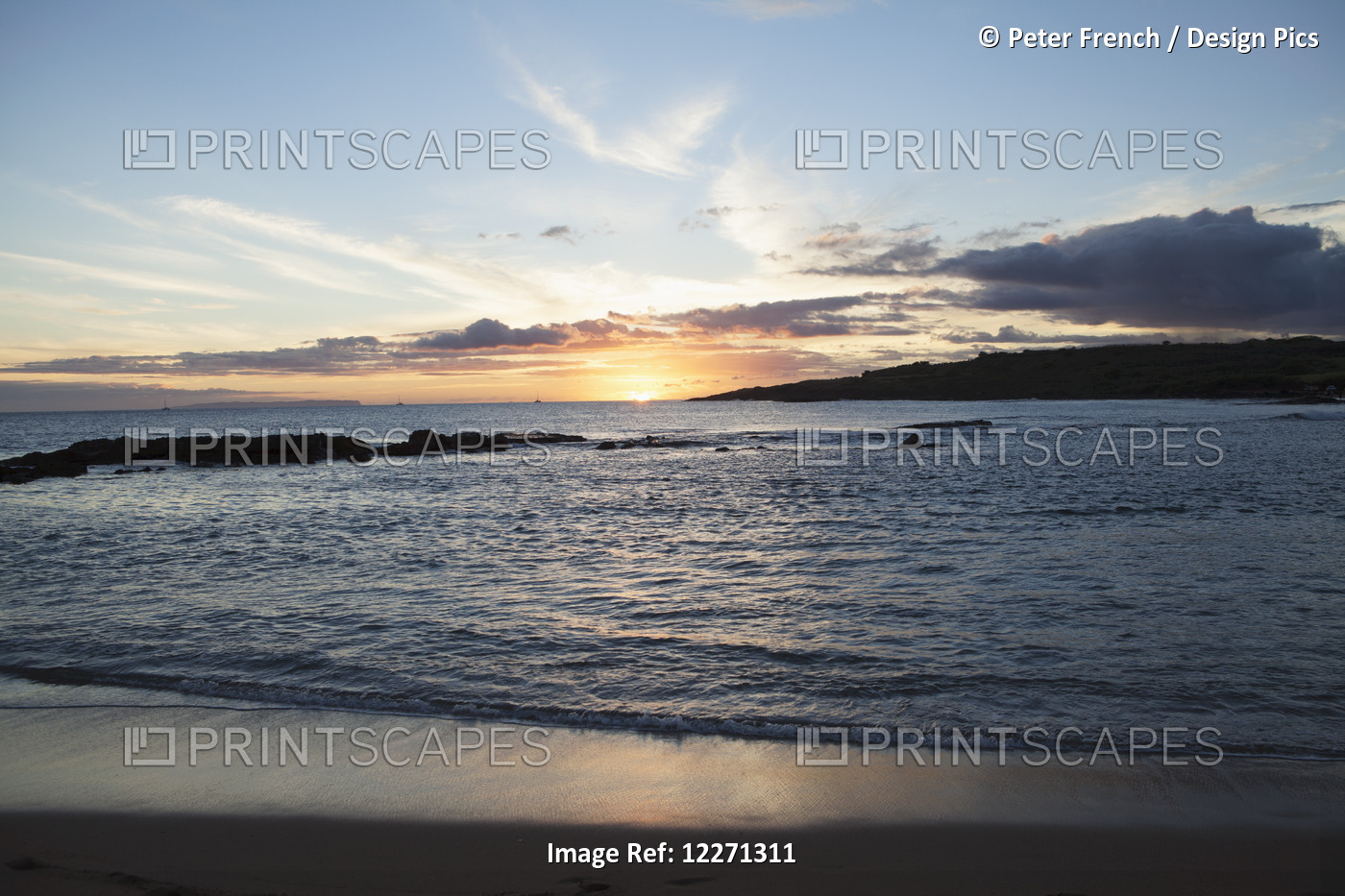 Sunset Over Salt Ponds Beach Park, Near Hanapepe, Southwest Kauai; Kauai, ...