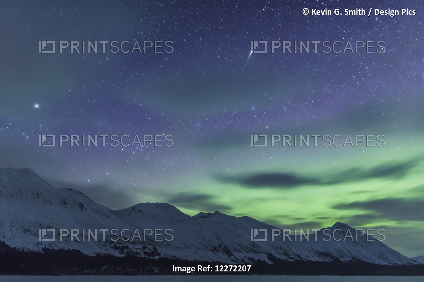 The Northern Lights And A Meteor Appear Above The Kenai Mountains On Trail ...