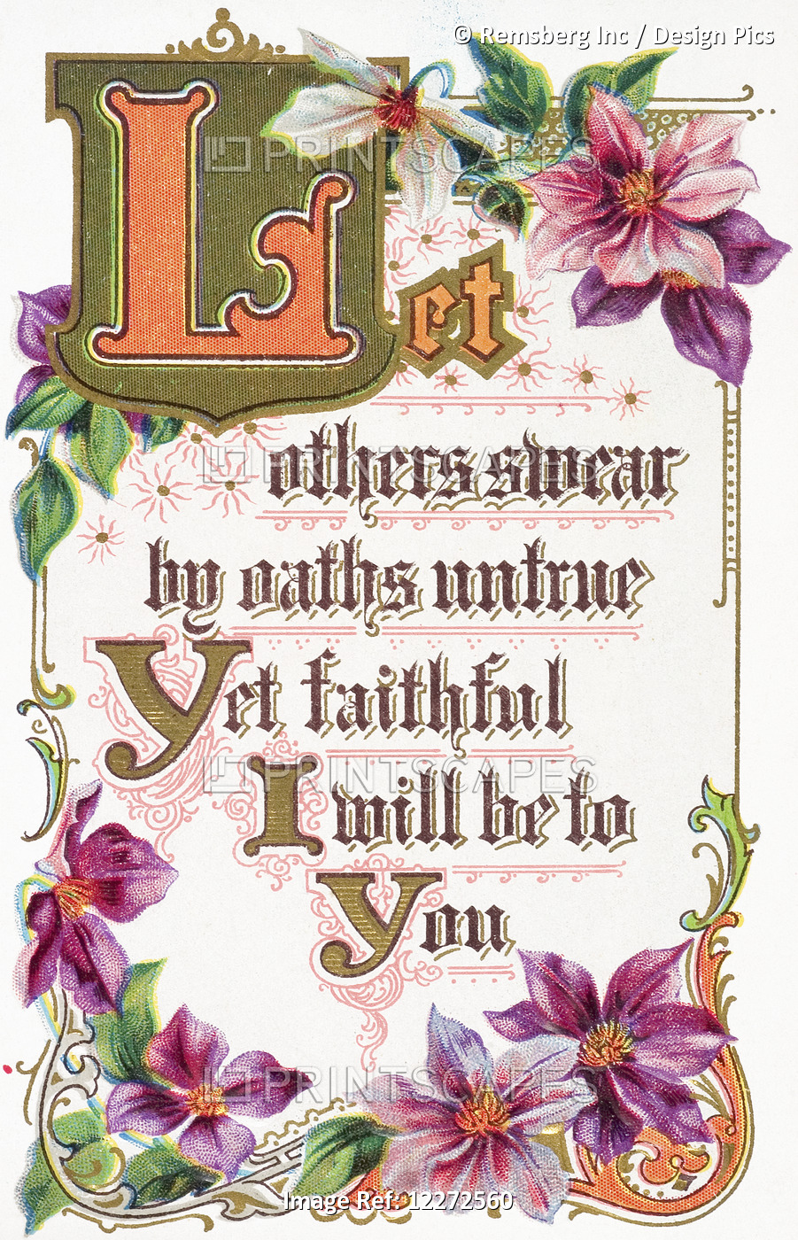 Quote From Vintage Greeting Card With Floral Illustrations.