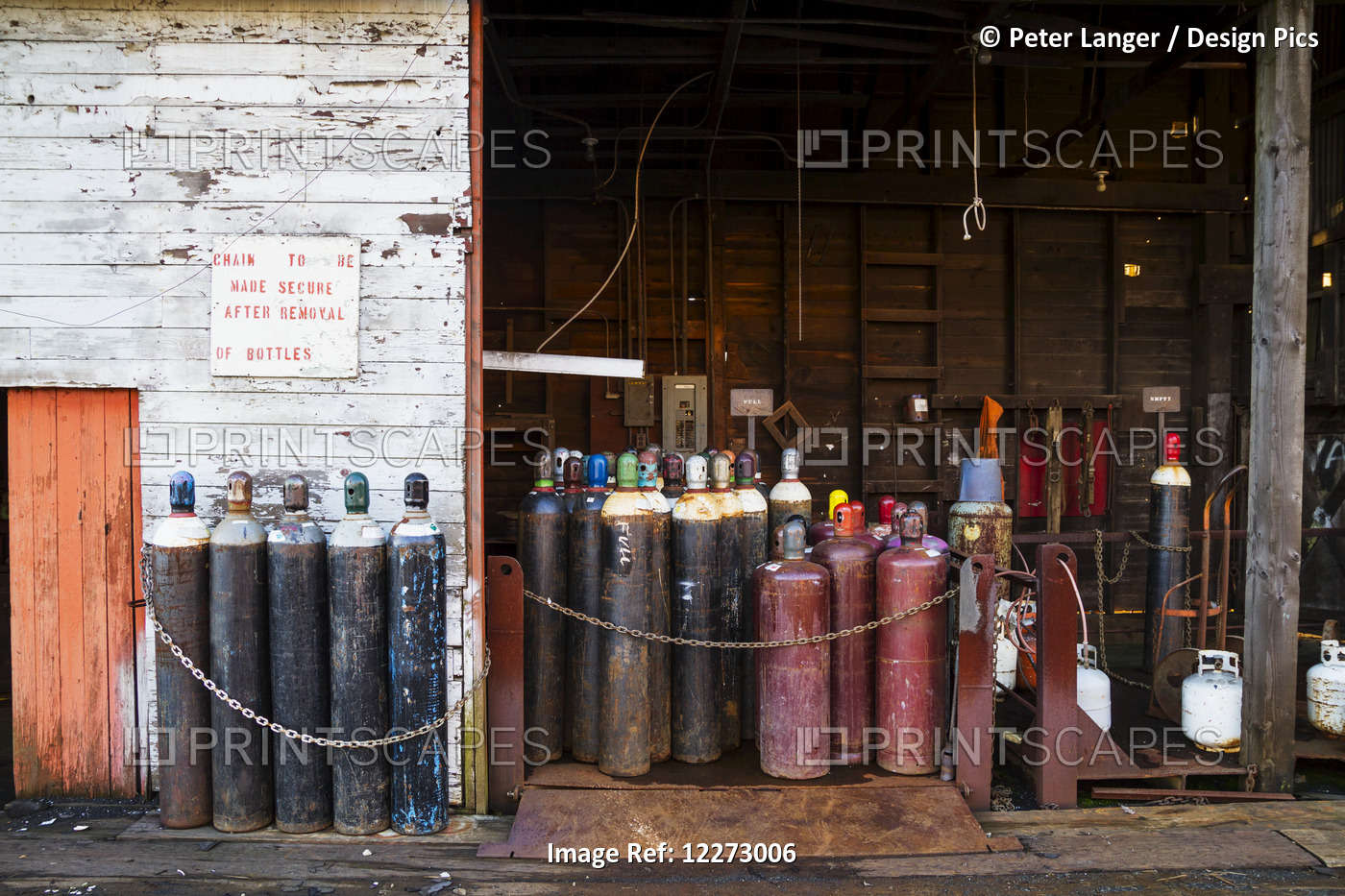 Oxygen Bottles At Dollarton Ship Yard, North Vancouver, British Columbia, Canada