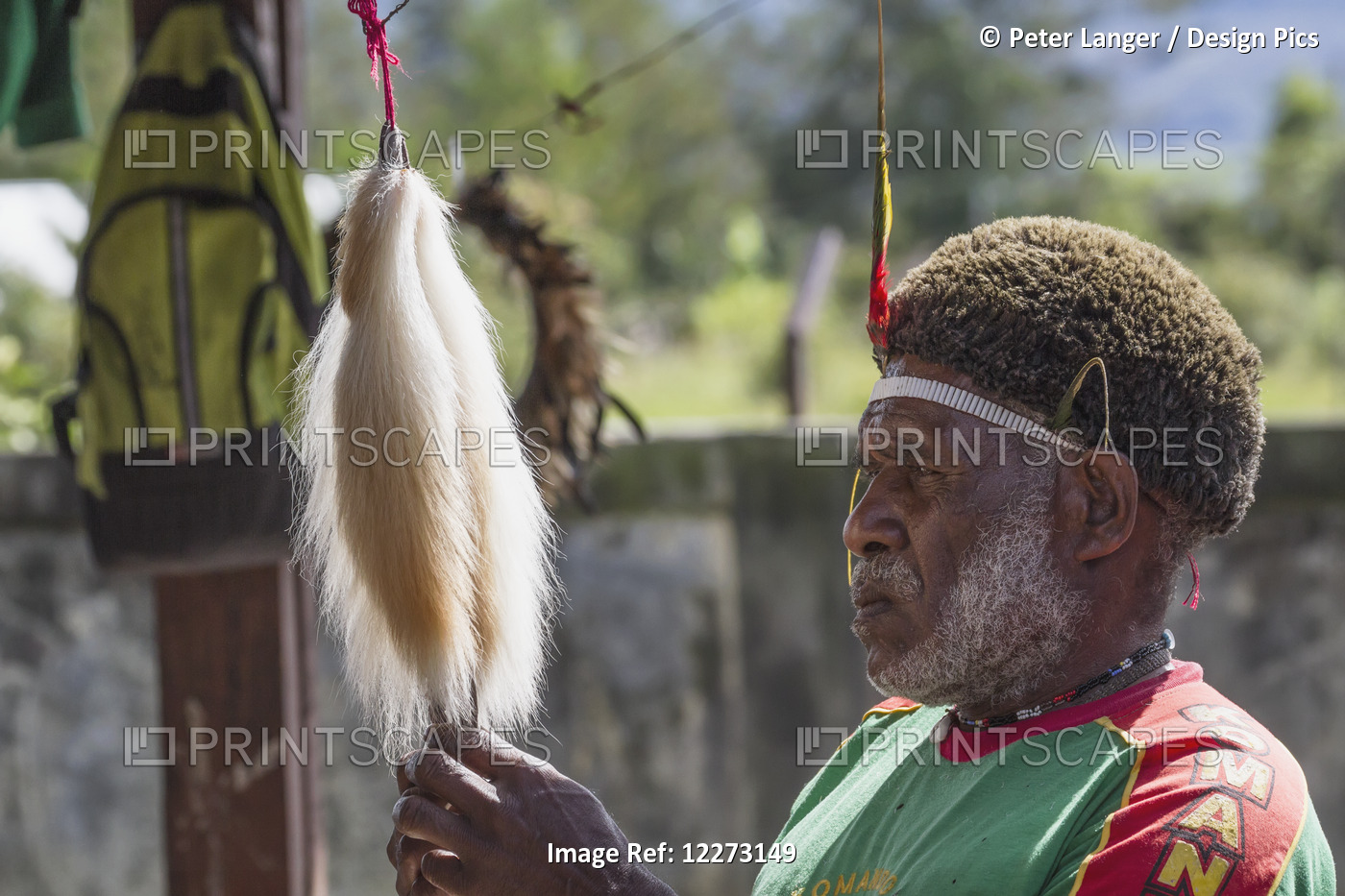 Headdress Vendor At The Market, Wamena, Papua, Indonesia