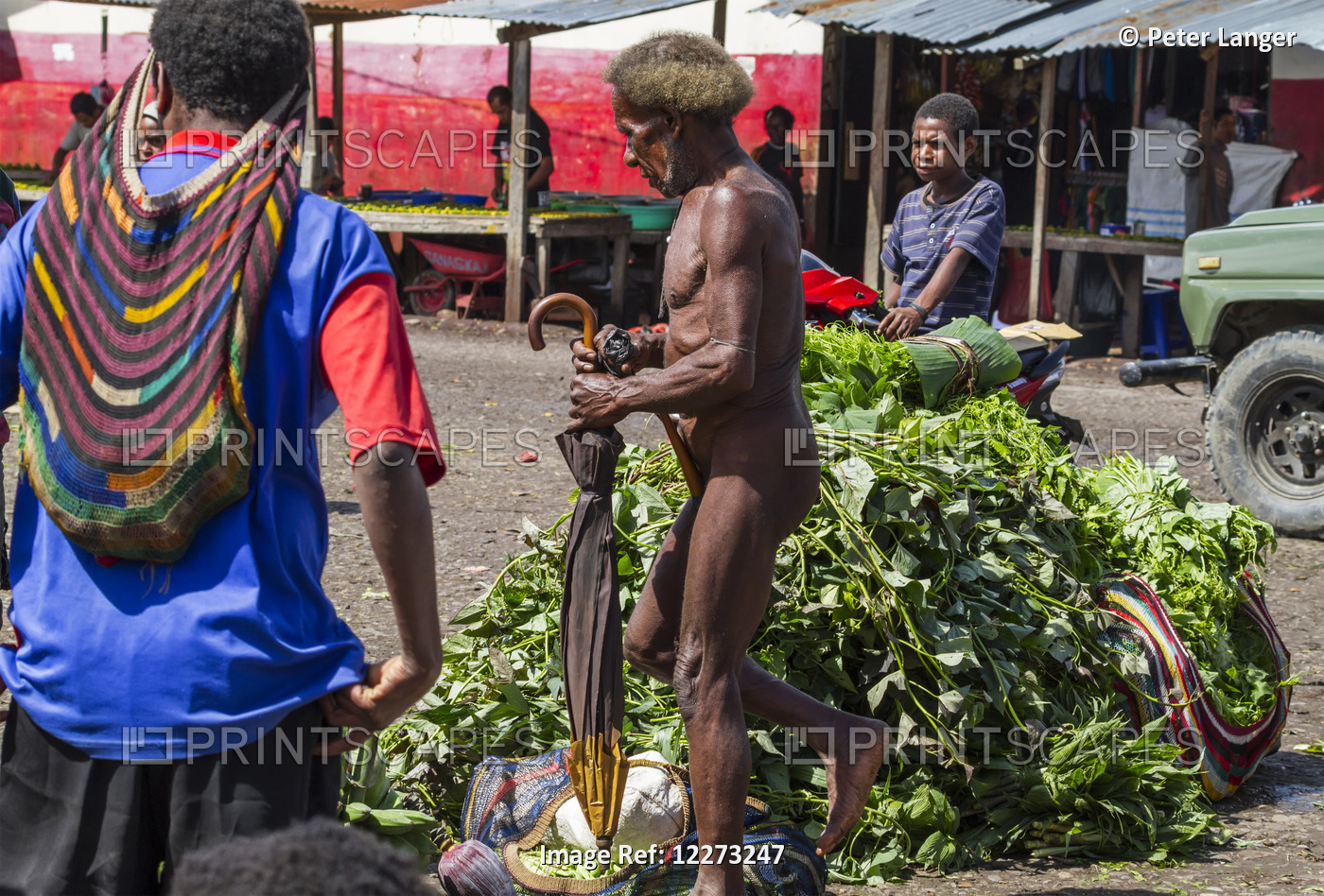 Dani Man Wearing A Koteka (Penis Gourd) At The Market, Wamena, Papua, Indonesia
