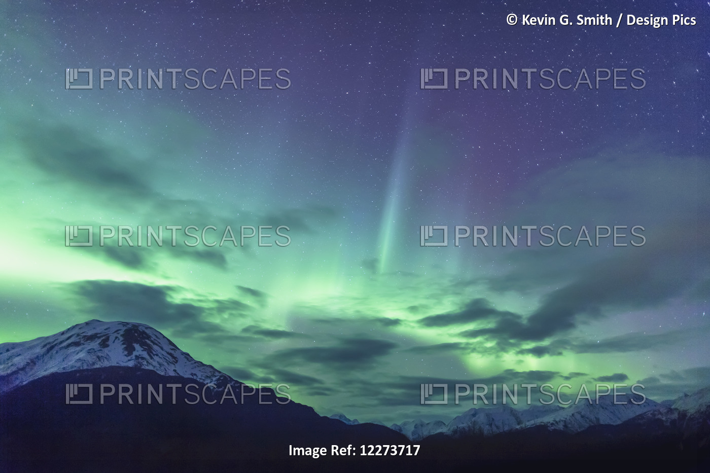 Northern Lights Above The Chugach Mountains South Of Girdwood, Southcentral ...