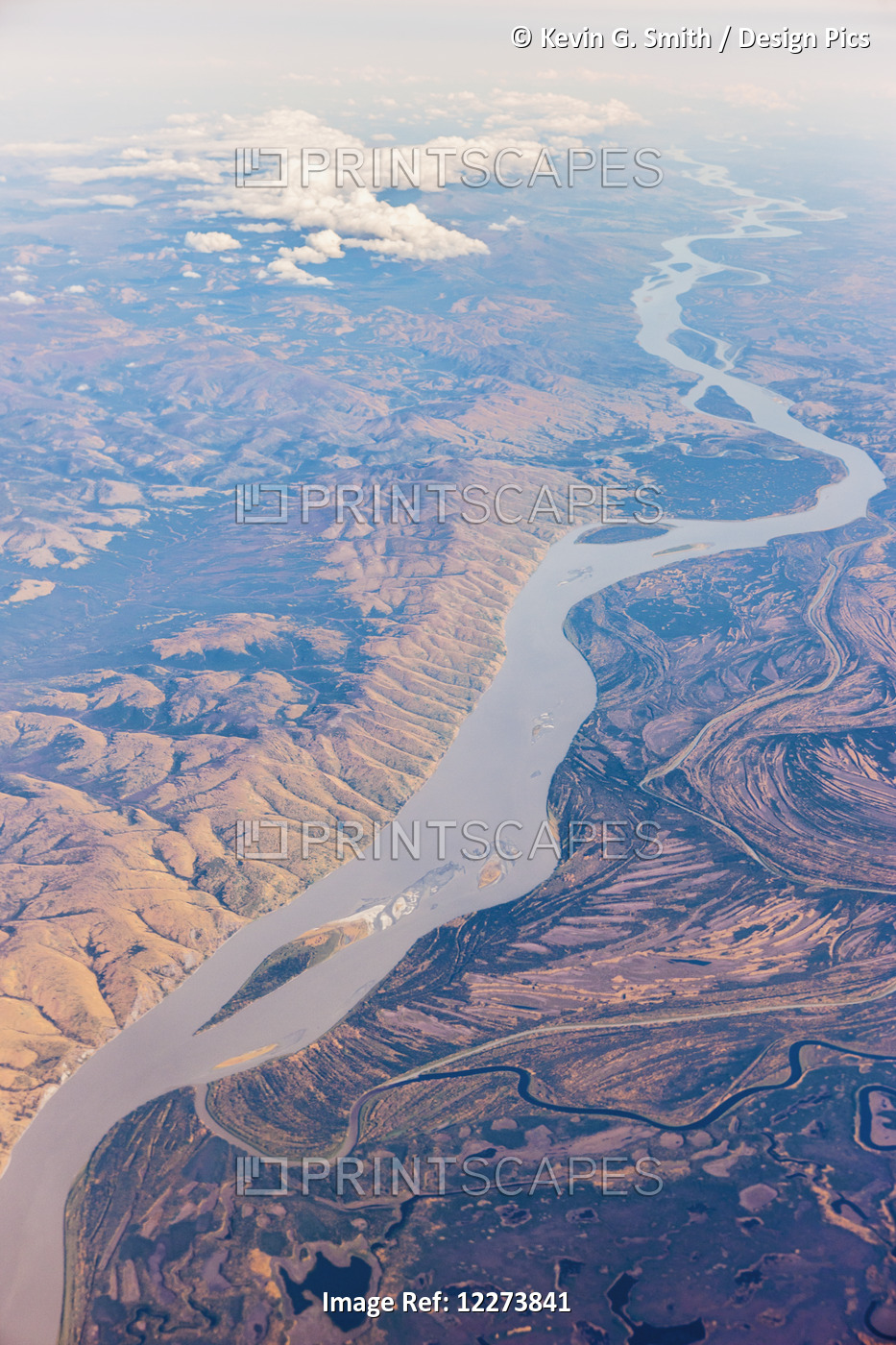 Aerial View Of The Yukon River And Surrounding Tundra; Alaska, United States Of ...