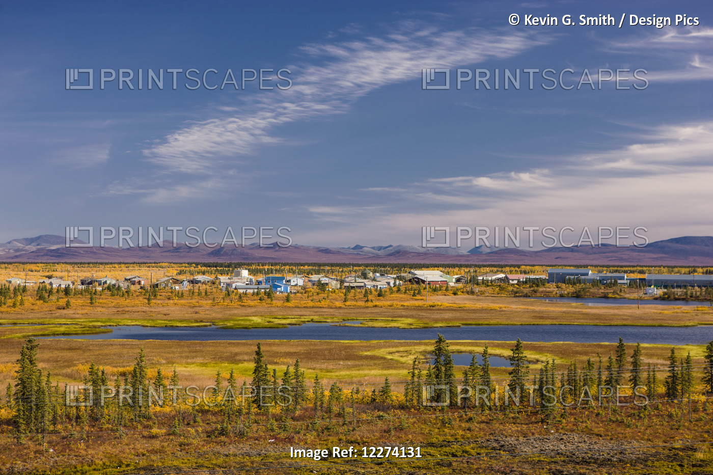 Scenic View Of The Village Of Noatak And The Surrounding Wetlands, Tundra, And ...