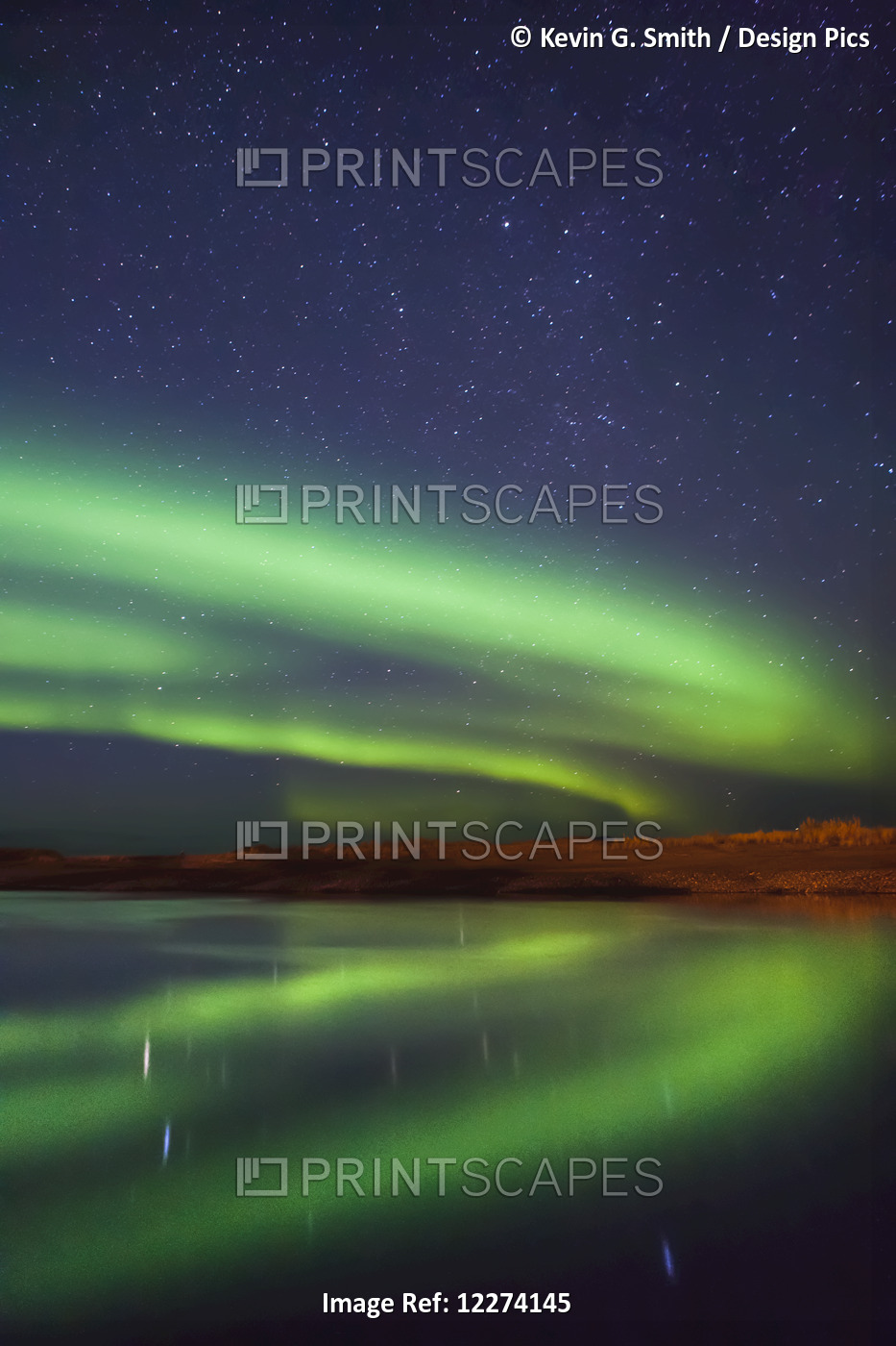 Northern Lights Reflected Over The Noatak River On A Clear Night, Noatak, ...